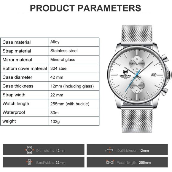 ⚡Mesh Silver White Men’s Watch Fashion Sport Quartz Analog Mesh Stainless Steel - Picture 4 of 9